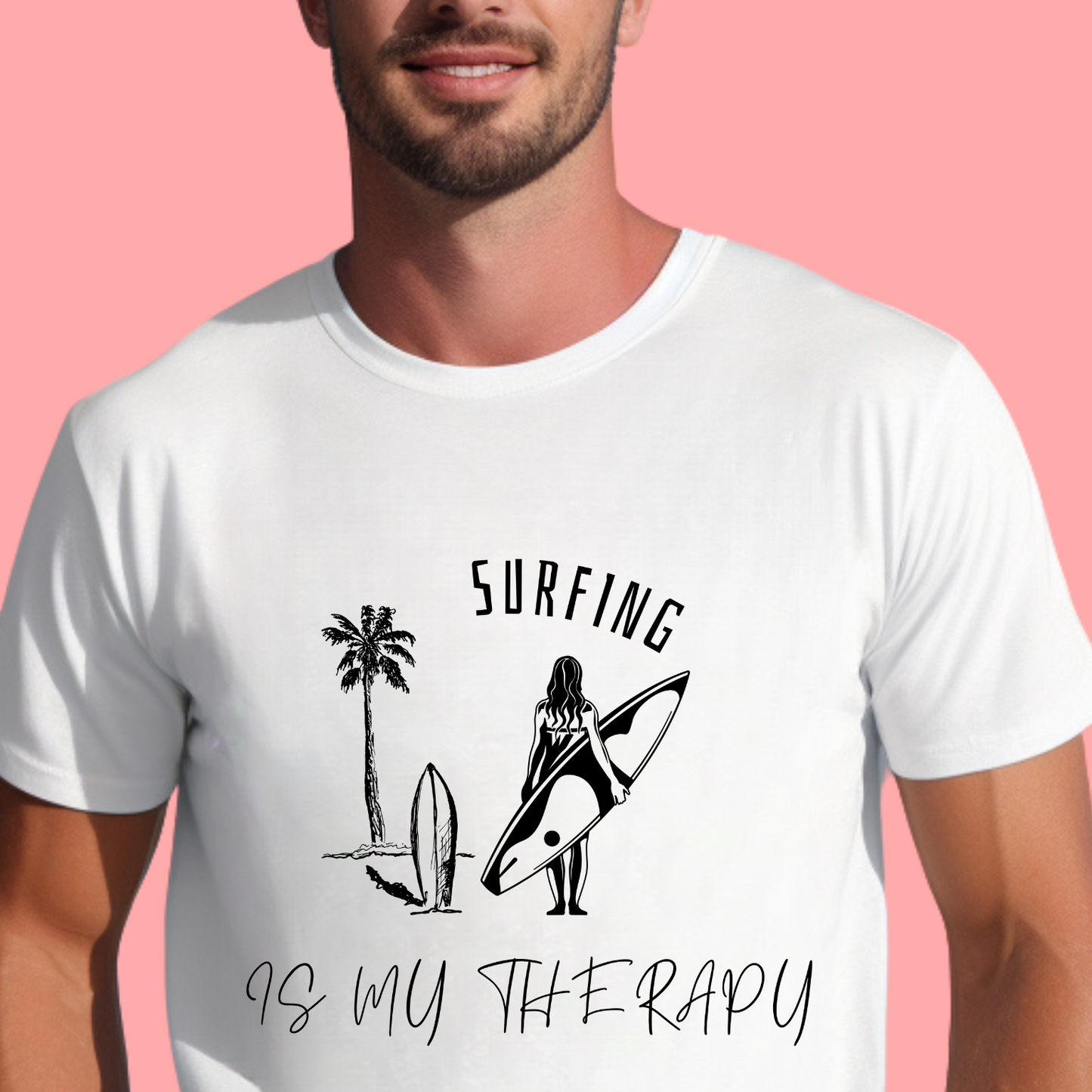 "Surfing is my therapy." Unisex Cotton Tee