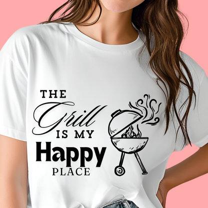 "The grill is my happy place." Unisex Cotton Tee