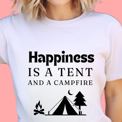 "Happiness is a Tent and a Campfire" Unisex Cotton Tee