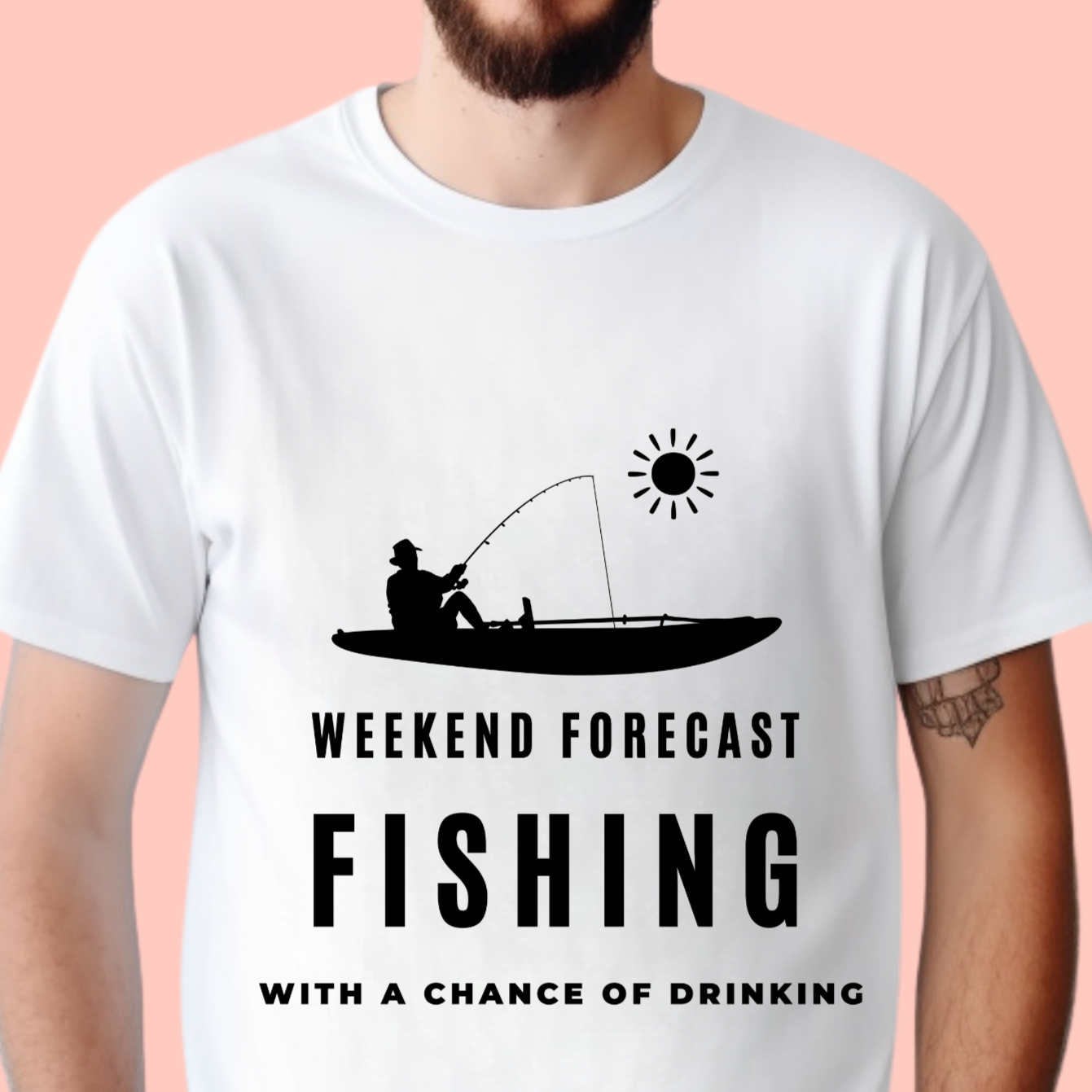 "Weekend forecast. Fishing with a chance of drinking" Unisex Cotton Tee